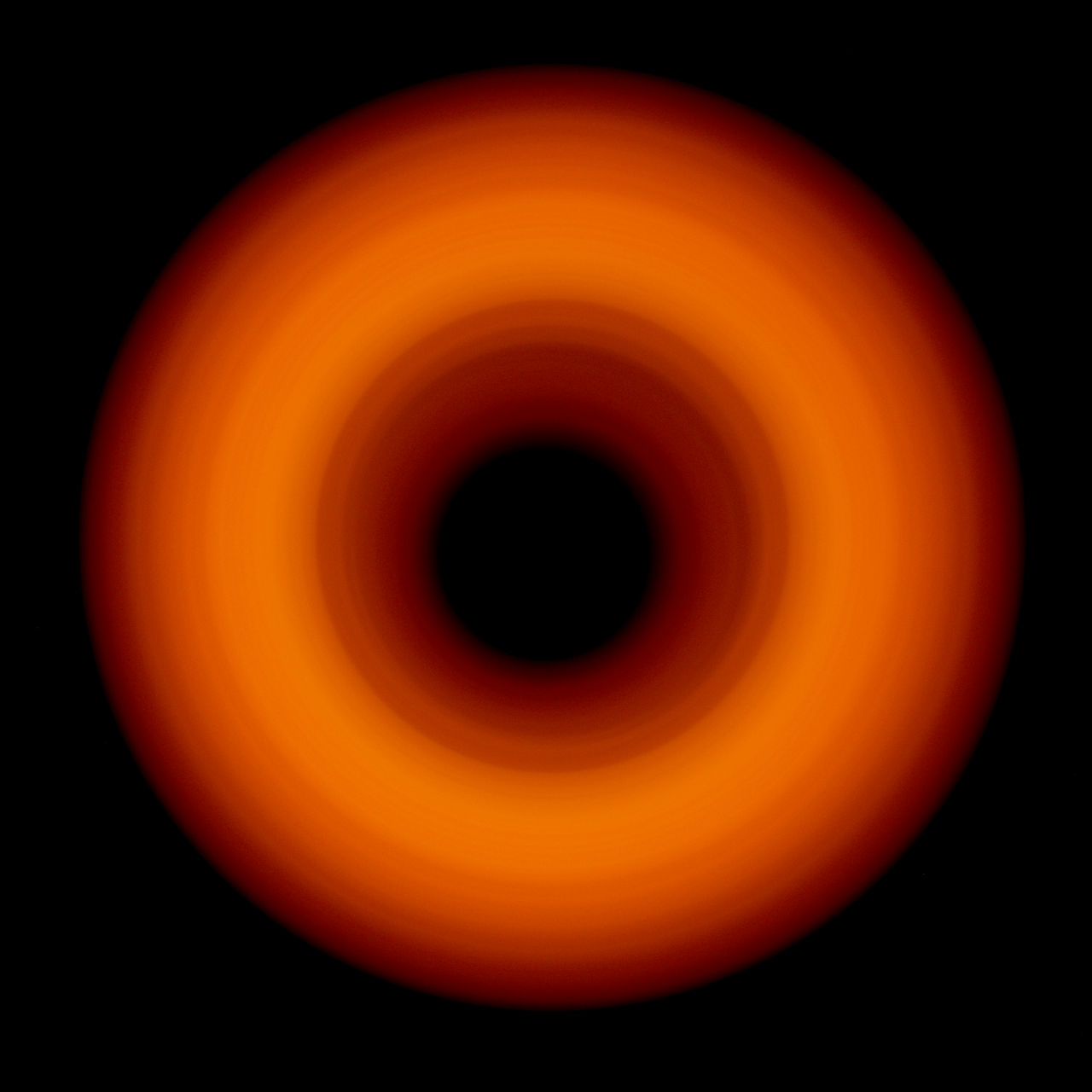 Abstract radial light photograph showing a centered field of coral light that transitions to burnt orange at the edges, fading softly into black