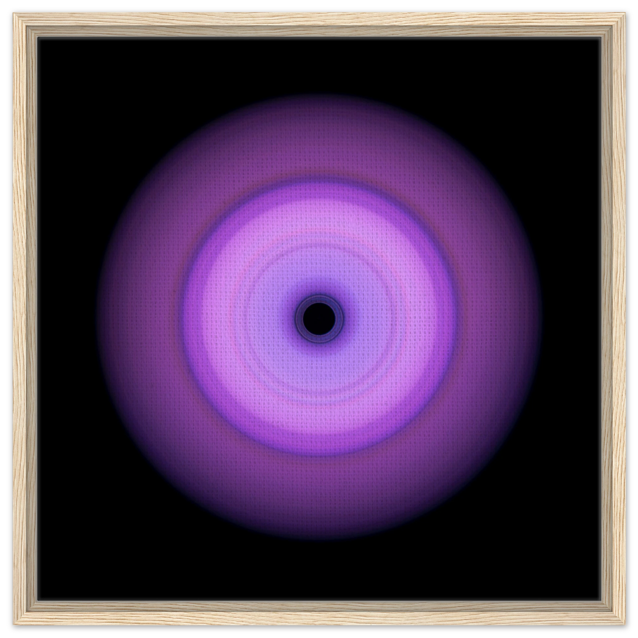 Circular light pattern with concentric rings transitioning from bright lavender in the center to deep violet at the edges, with a small black void at the center.