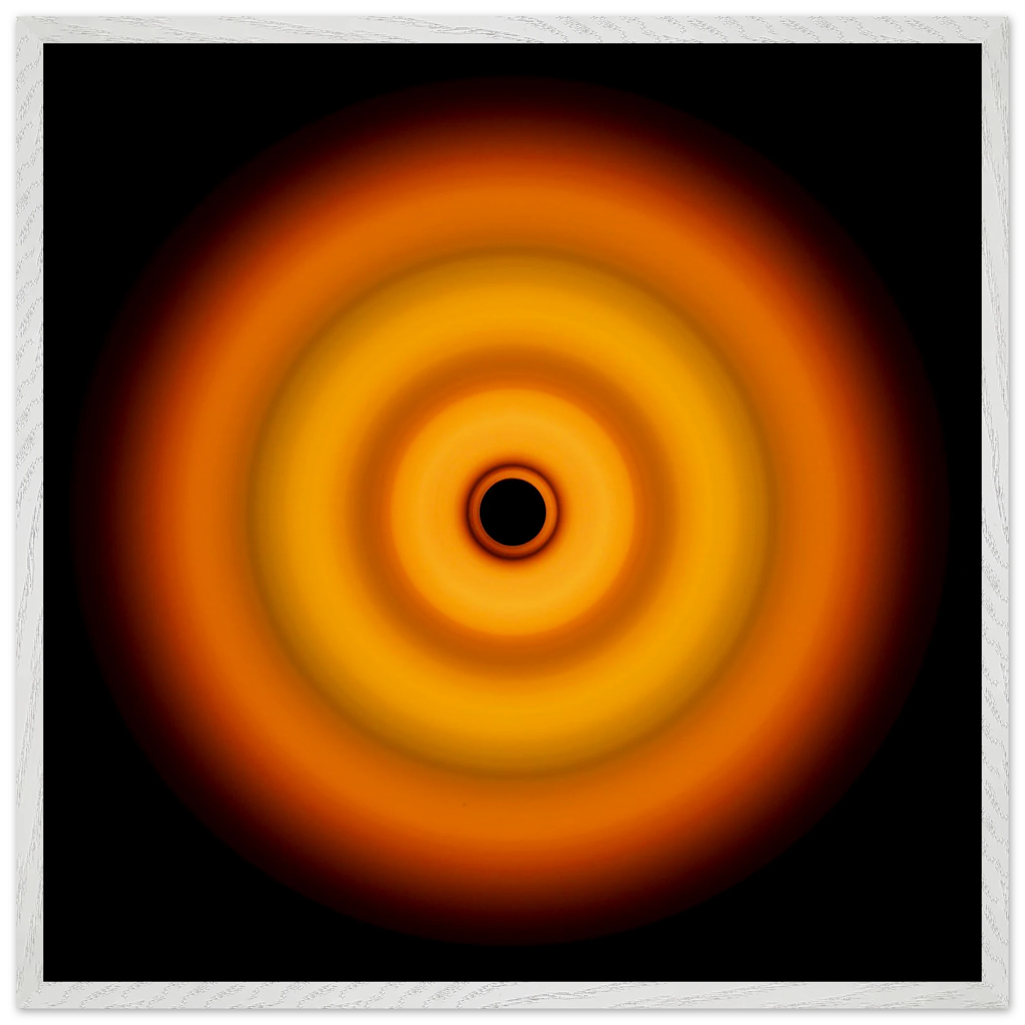 Circular aperture shape with bright amber center fading through coral orange concentric rings to darker orange edges with a small black void at the center.