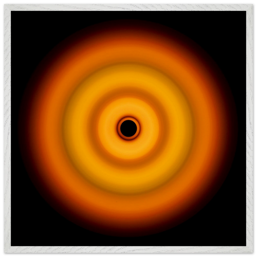 Circular aperture shape with bright amber center fading through coral orange concentric rings to darker orange edges with a small black void at the center.