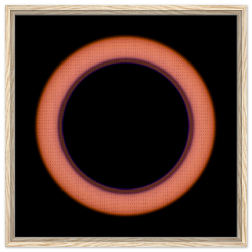A circular image with a large black center surrounded by a thin violet ring that transitions to coral orange at the outer edges.