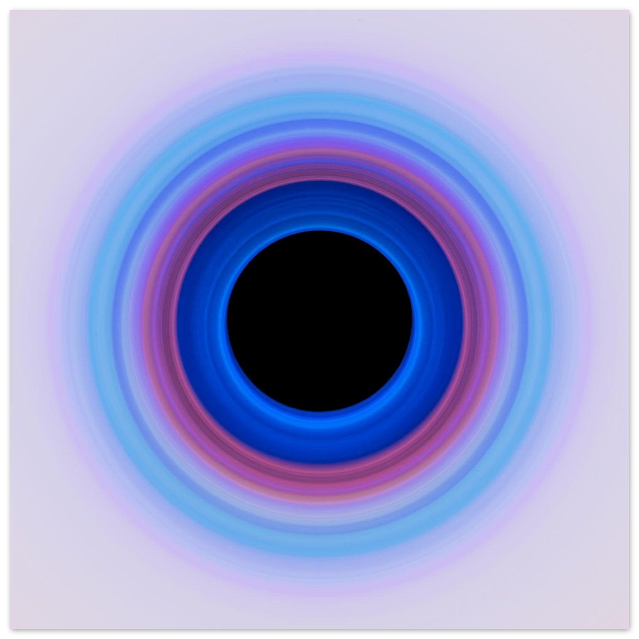 A circular ring with deep blue center transitioning through purple and magenta to pale lavender at the edges, surrounding a black void.