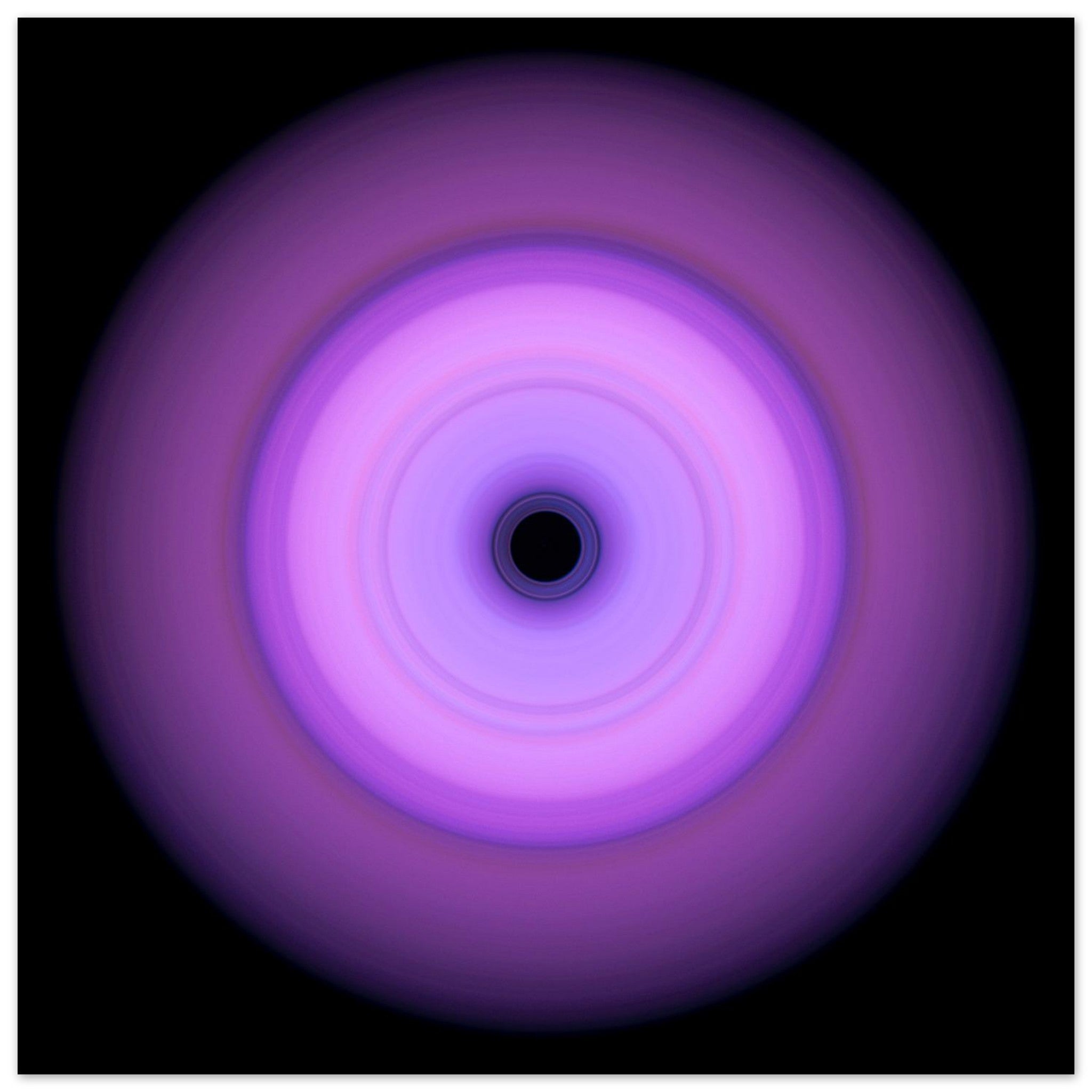 Circular light pattern with concentric rings transitioning from bright lavender in the center to deep violet at the edges, with a small black void at the center.