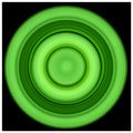 A circular disc with concentric rings in lime green tones radiating from a bright center core to darker green outer edges on black background.