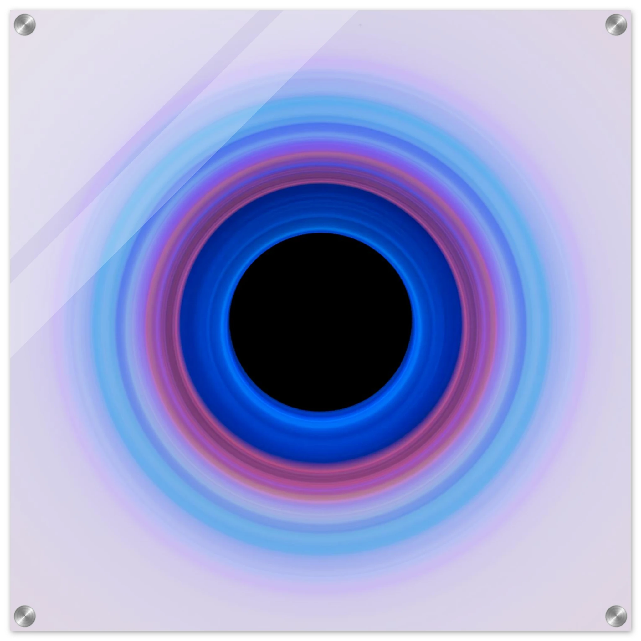 A circular ring with deep blue center transitioning through purple and magenta to pale lavender at the edges, surrounding a black void.