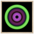 Circular aperture shape with concentric rings transitioning from bright lime green on the outside through purple tones to bright magenta around a small black center.