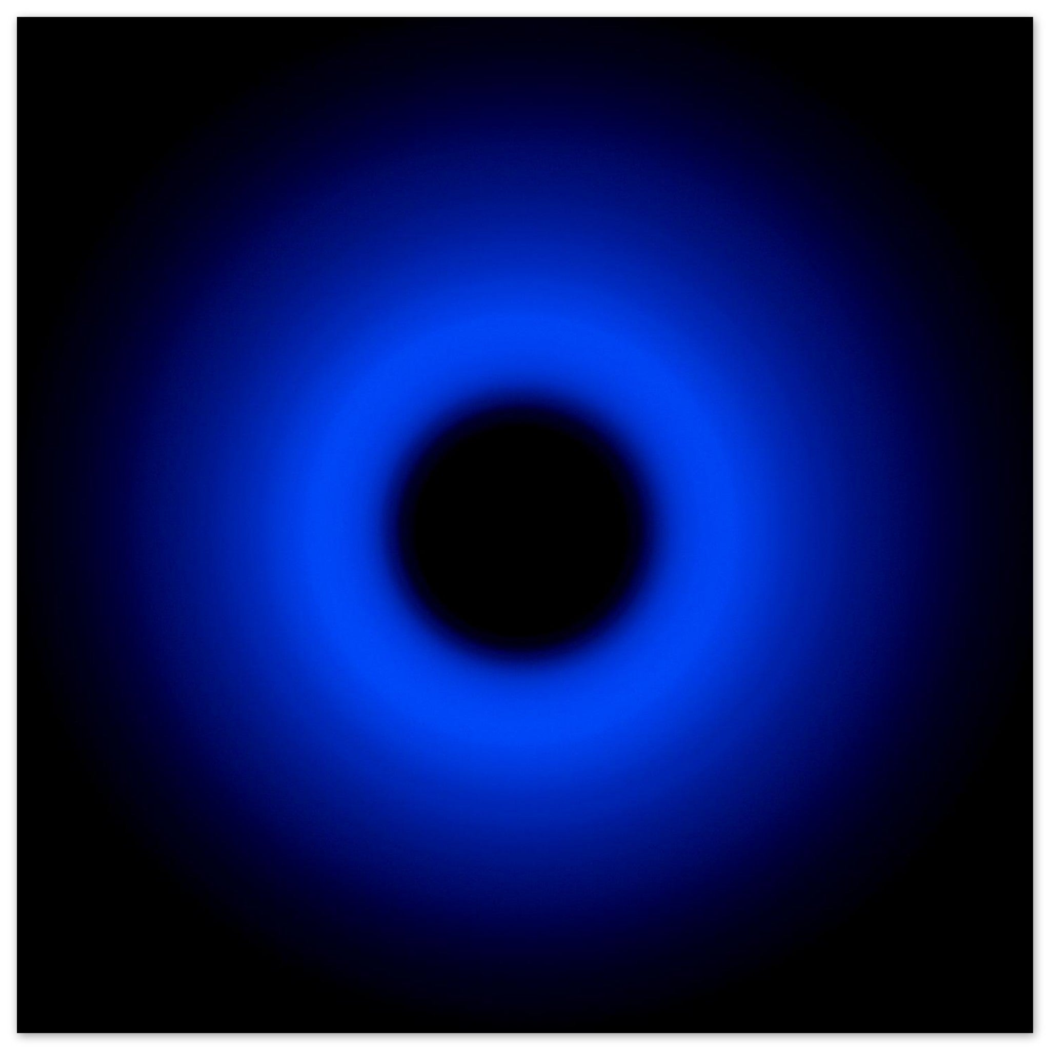 A circular ring of deep blue light surrounds a black center, gradually fading outward into darkness.