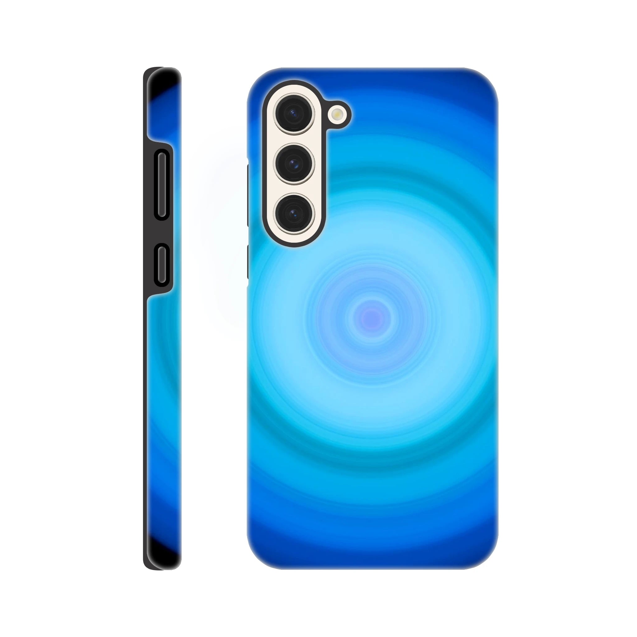 A circular radial pattern with a pale lavender center surrounded by concentric rings that transition from cyan to deep blue at the edges.