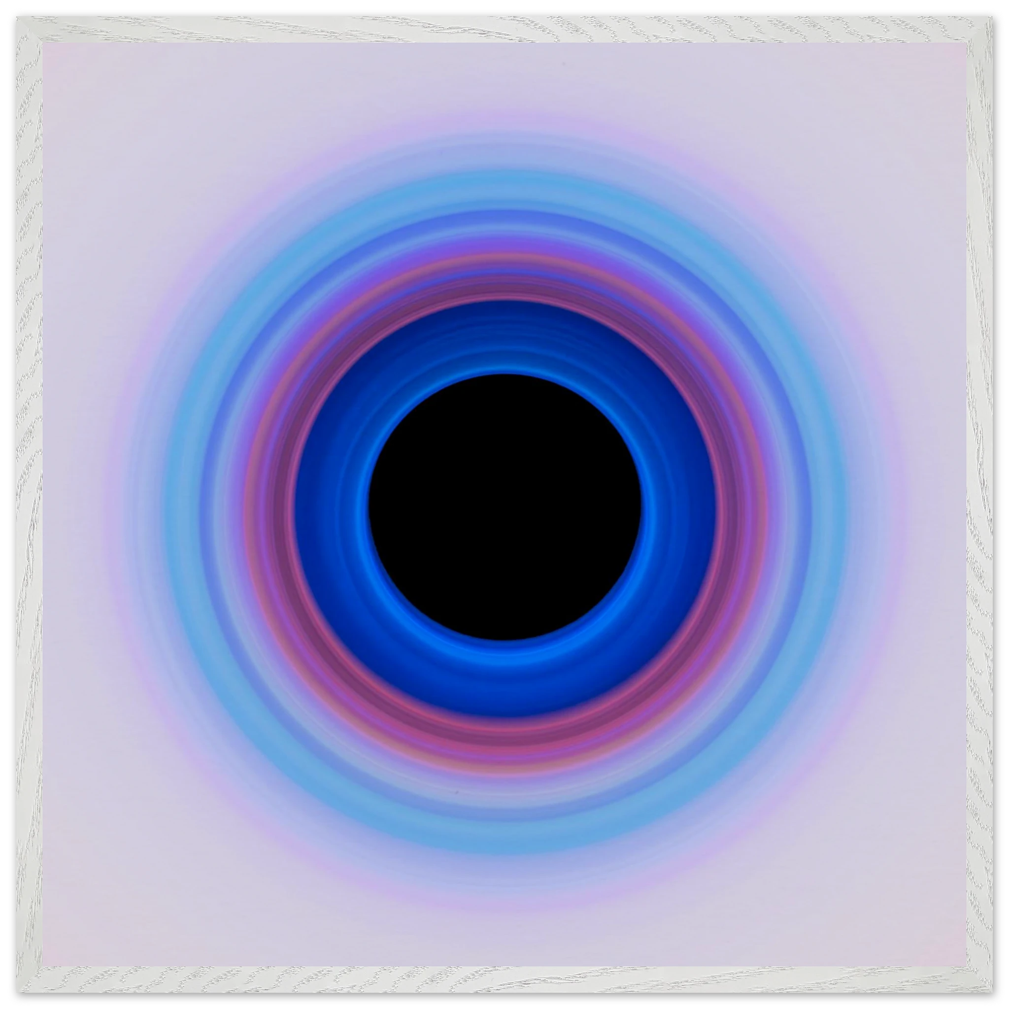 A circular ring with deep blue center transitioning through purple and magenta to pale lavender at the edges, surrounding a black void.