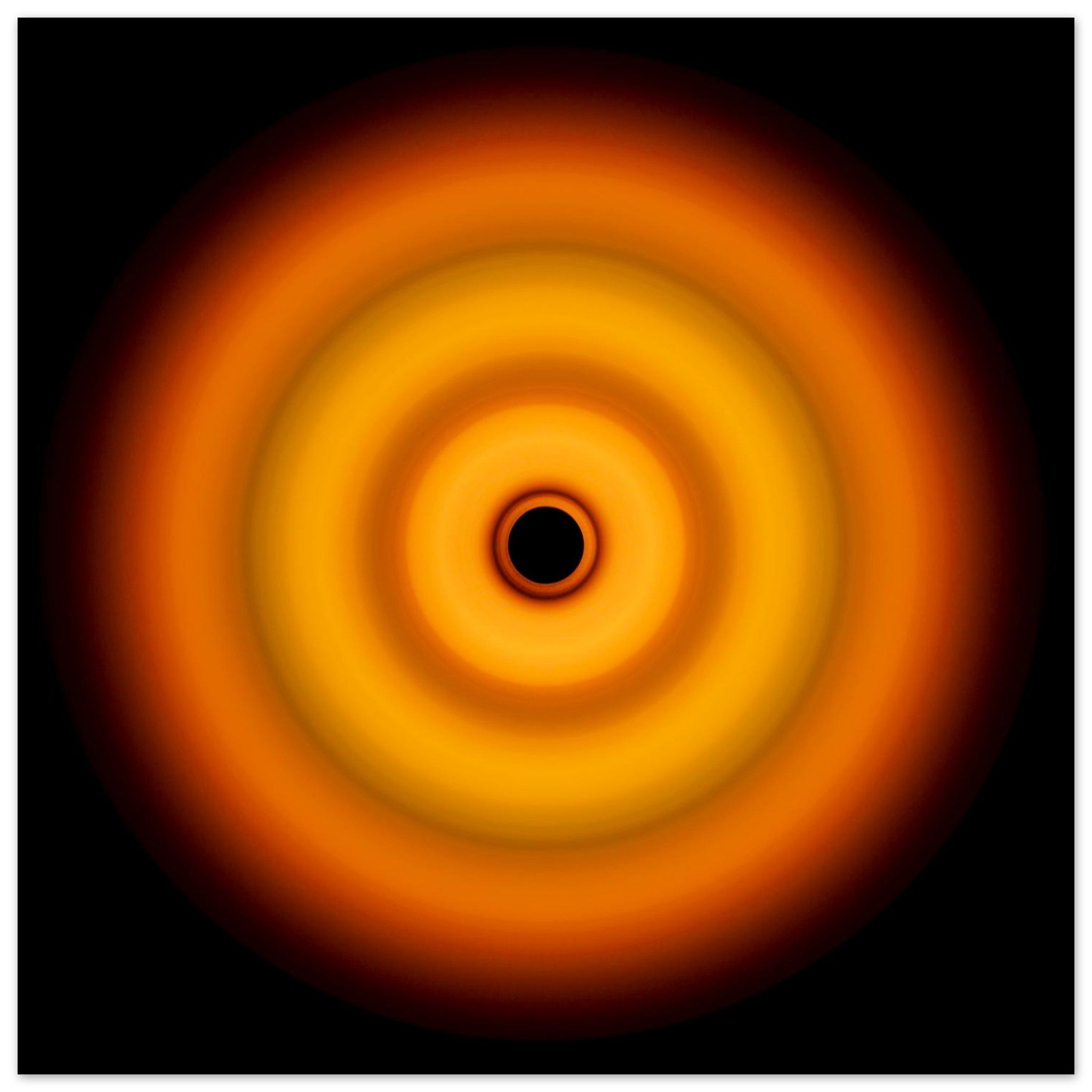 Circular aperture shape with bright amber center fading through coral orange concentric rings to darker orange edges with a small black void at the center.