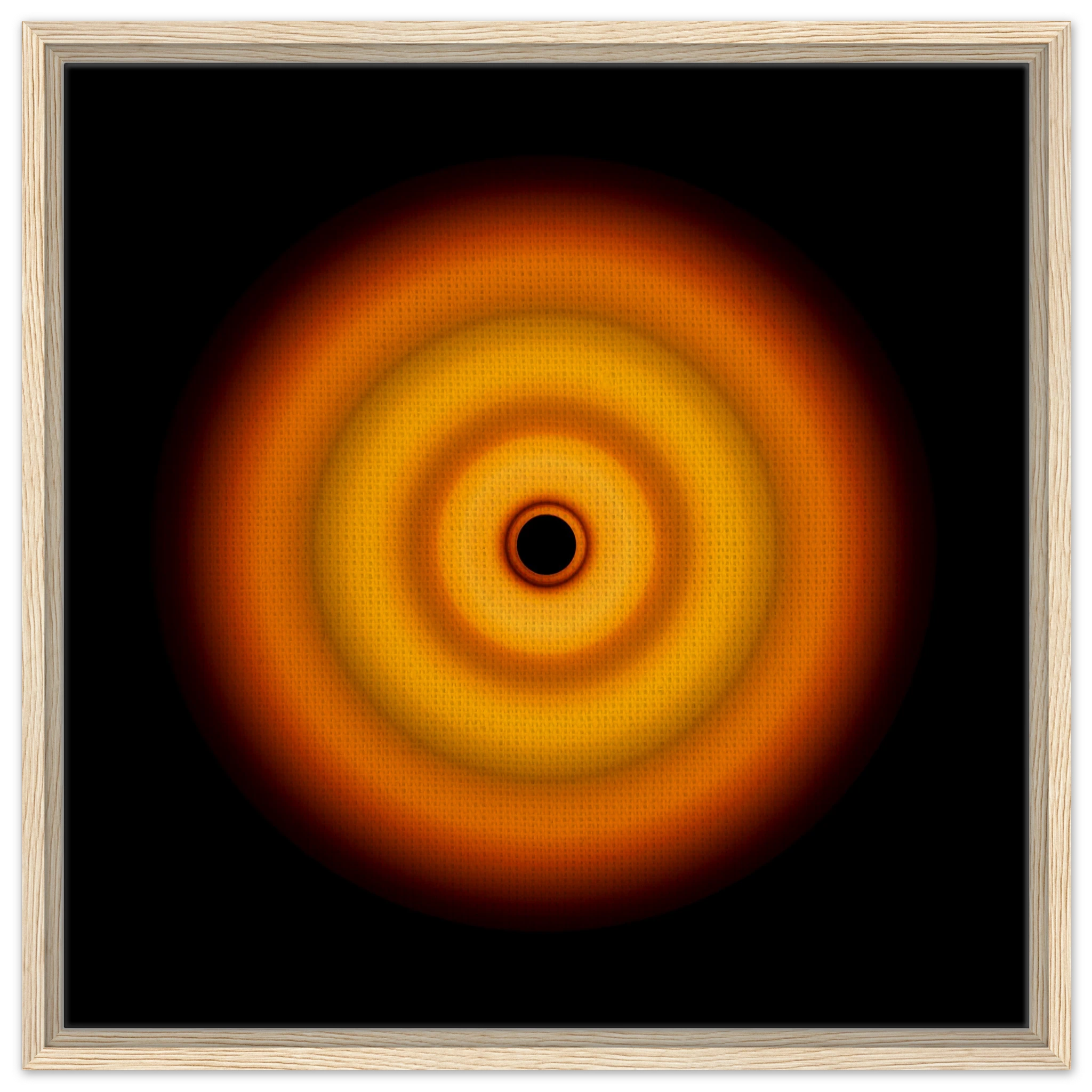 Circular aperture shape with bright amber center fading through coral orange concentric rings to darker orange edges with a small black void at the center.