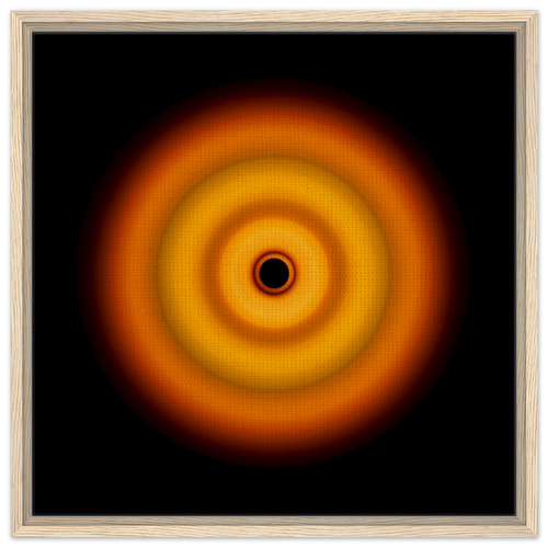 Circular aperture shape with bright amber center fading through coral orange concentric rings to darker orange edges with a small black void at the center.