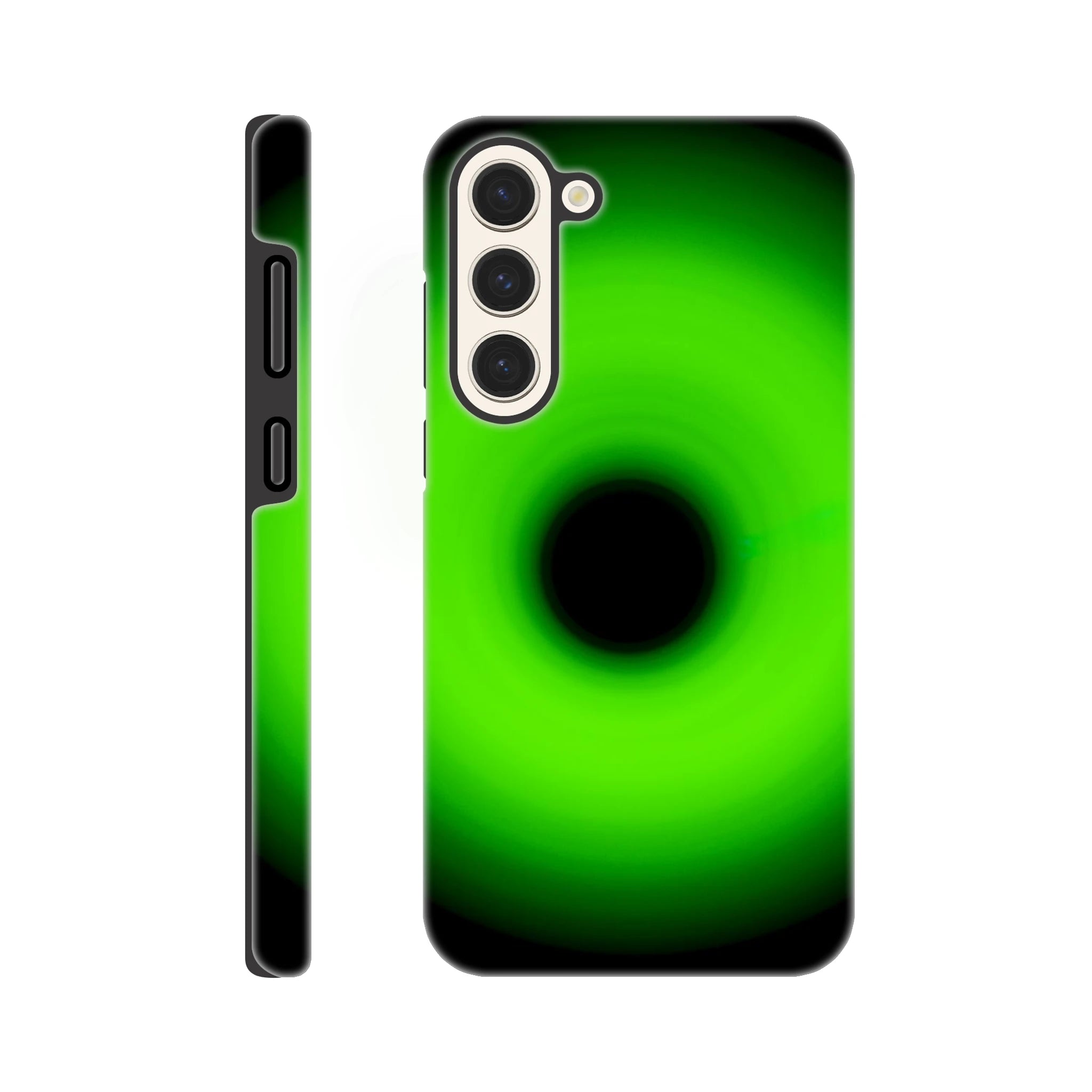 A circular ring of bright lime green light with concentric circles and a glowing center core against a black background.