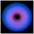 A circular ring of light with royal blue outer edges that gradually transitions through purple to pink toward a small dark center.