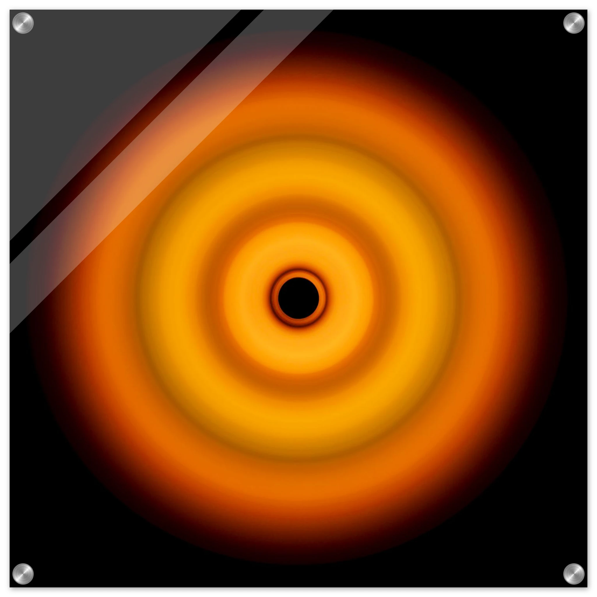 Circular aperture shape with bright amber center fading through coral orange concentric rings to darker orange edges with a small black void at the center.